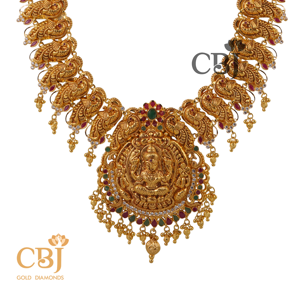 Traditional light weight long haram featuring ruby and cz stones.