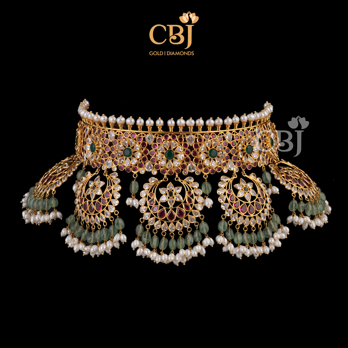 A flawless fashionable ultra lightweight cz choker featuring rubies and zambian emeralds.