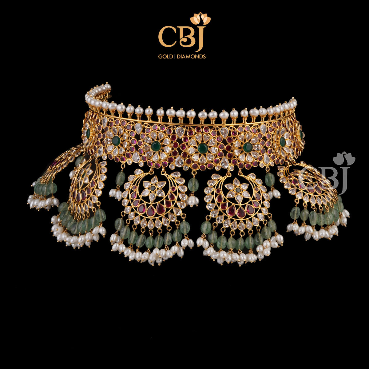 A flawless fashionable ultra lightweight cz choker featuring rubies and zambian emeralds.