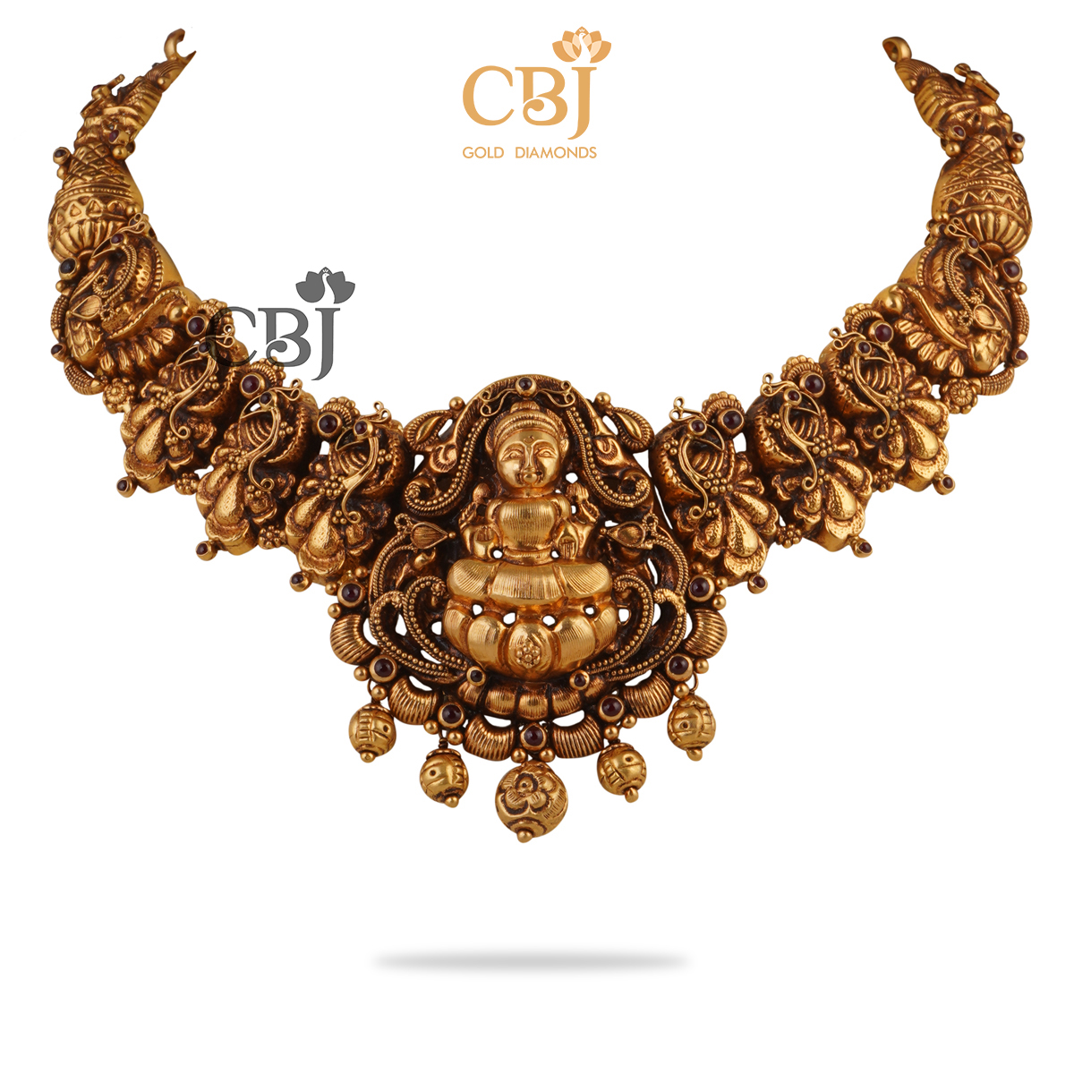 Antique 22k short necklace featuring ruby potas.