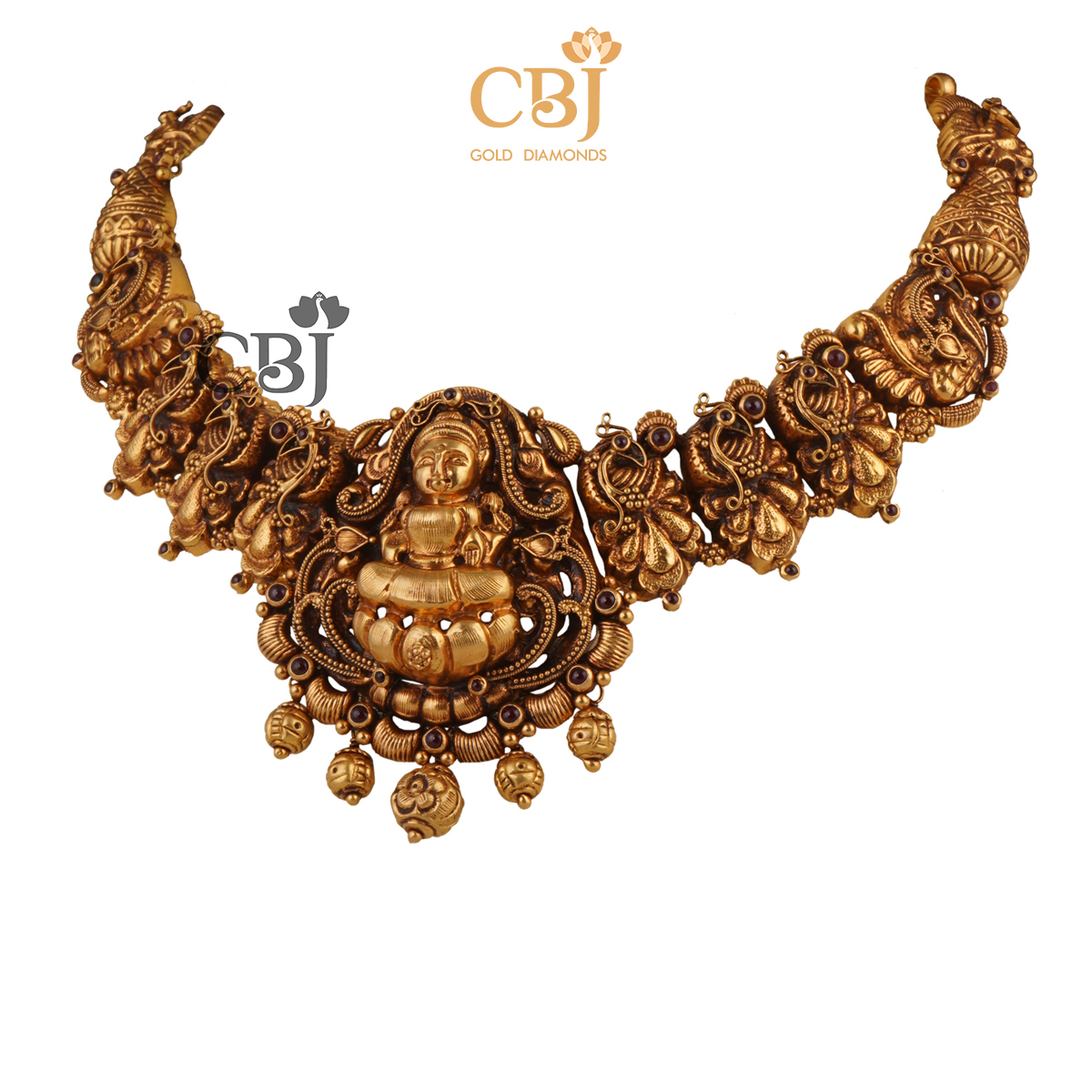 Antique 22k short necklace featuring ruby potas.