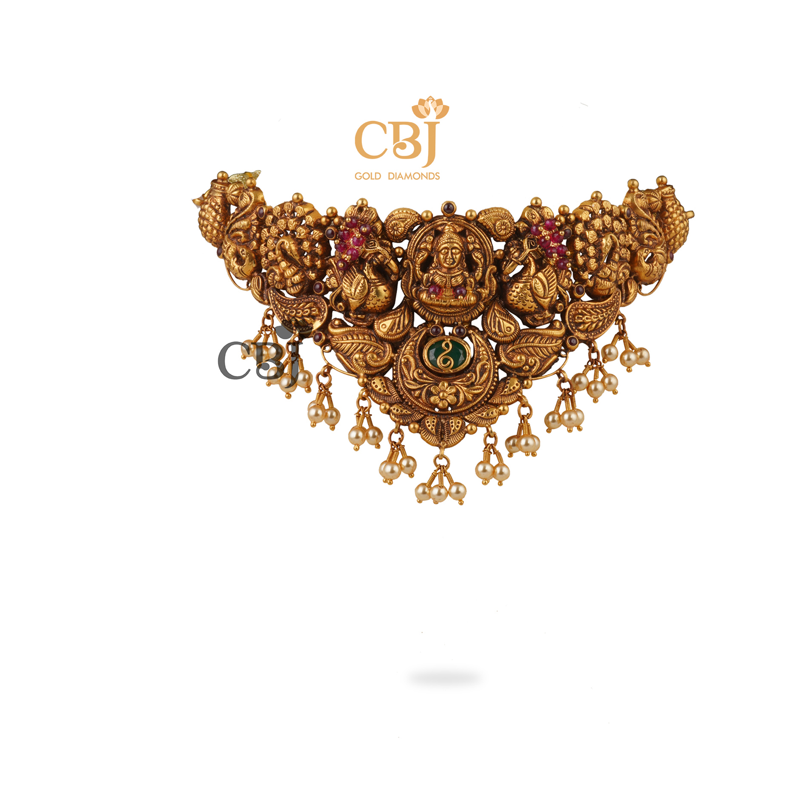 Rubyy potas and micro-pearls elevate the design of this antique nakashi choker to another level.