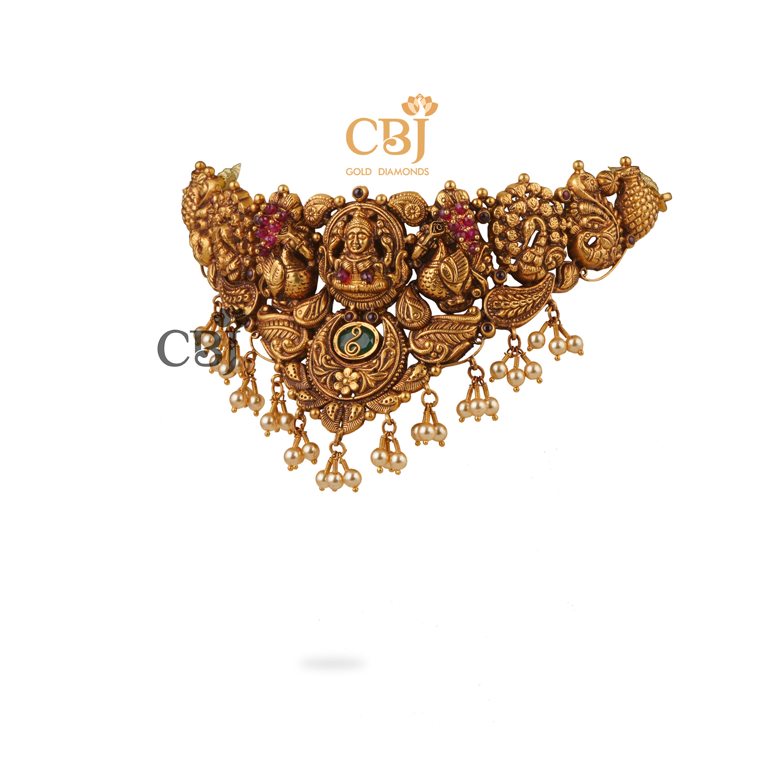 Rubyy potas and micro-pearls elevate the design of this antique nakashi choker to another level.