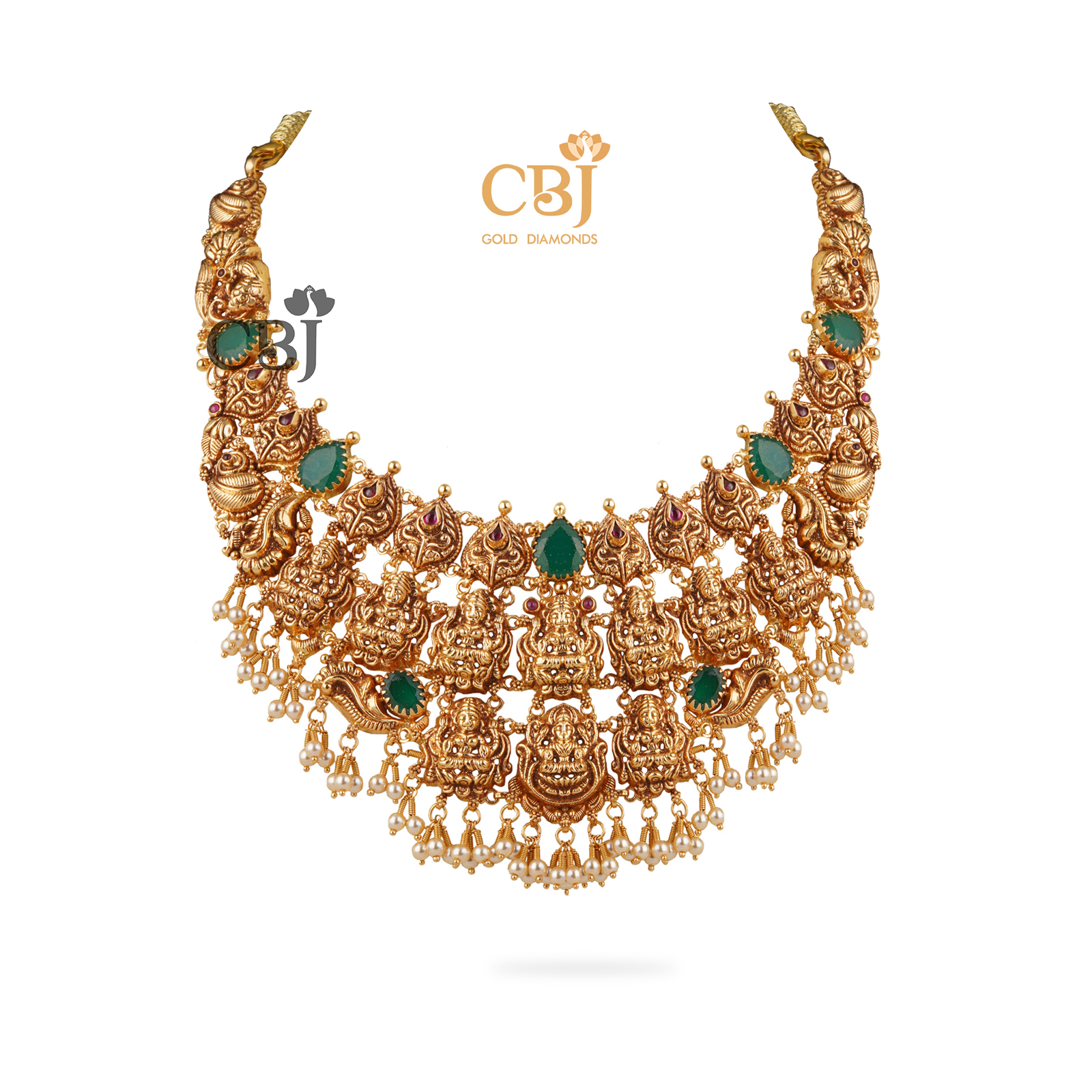 A 3 step antique lightweight design symmetrically decorated with emerald stones. 