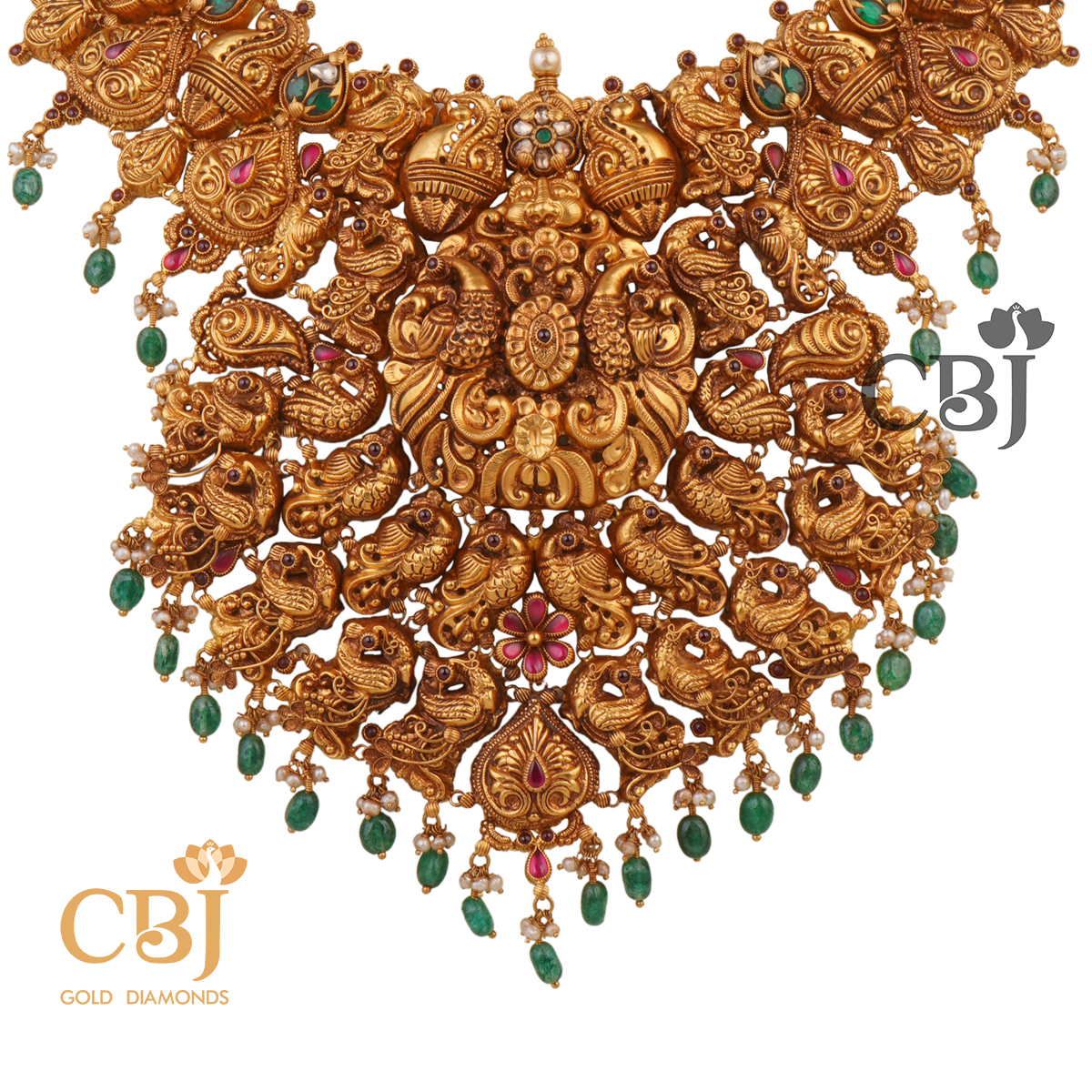 Peacock deep nakas necklace featuring rubies