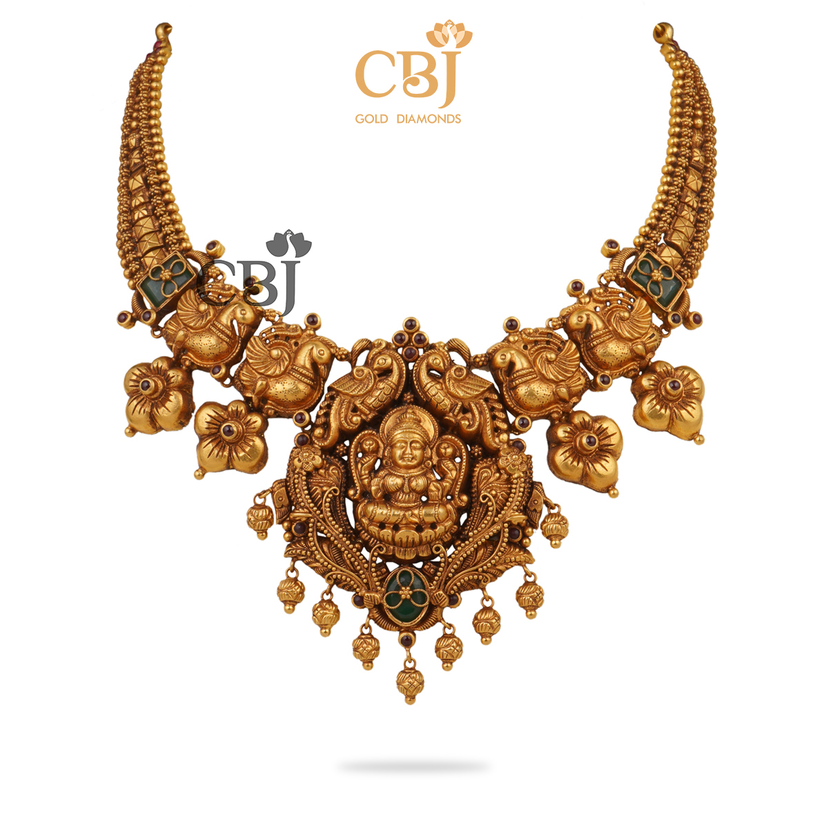 Slender antique nakashi short necklace featuring divine motifs.