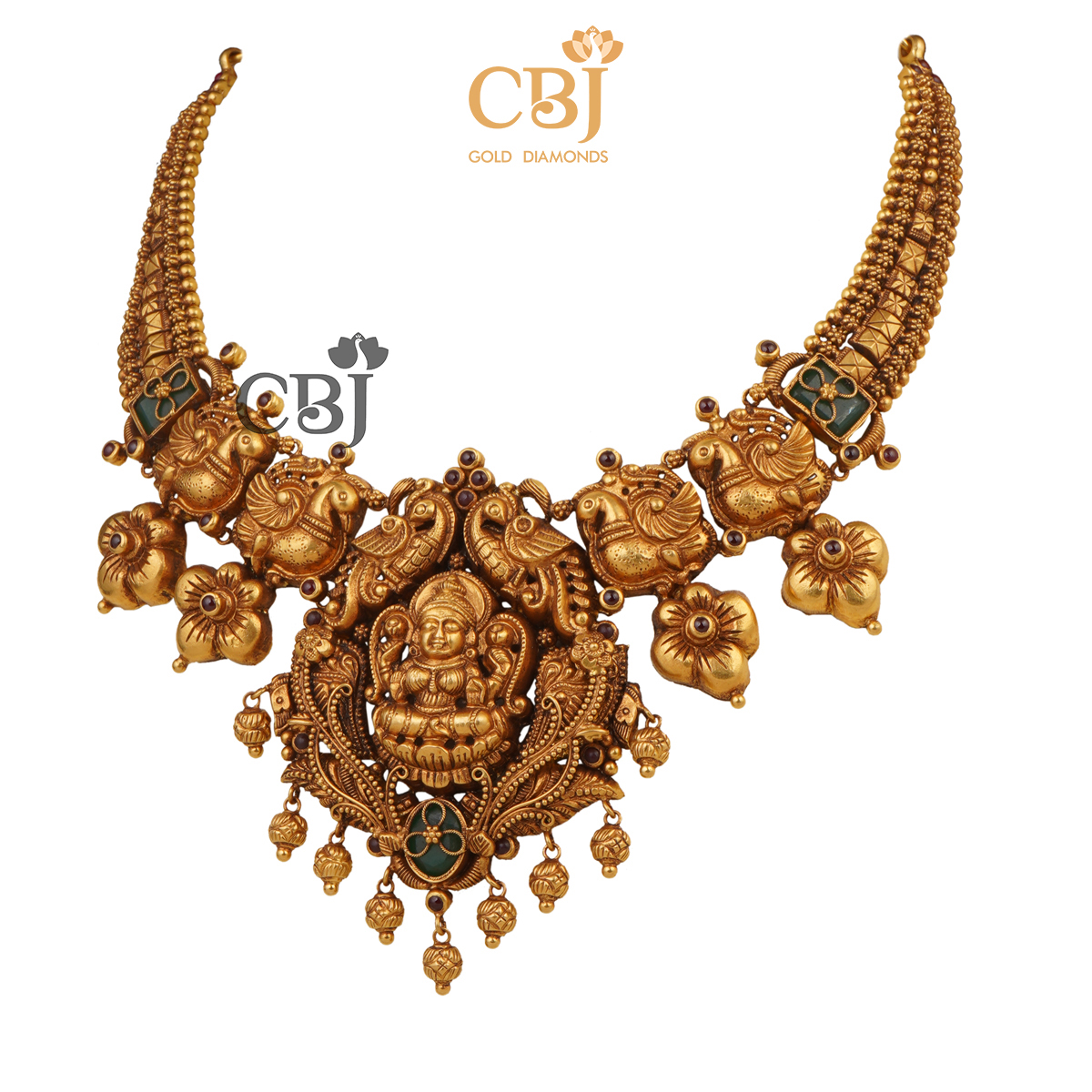 Slender antique nakashi short necklace featuring divine motifs.