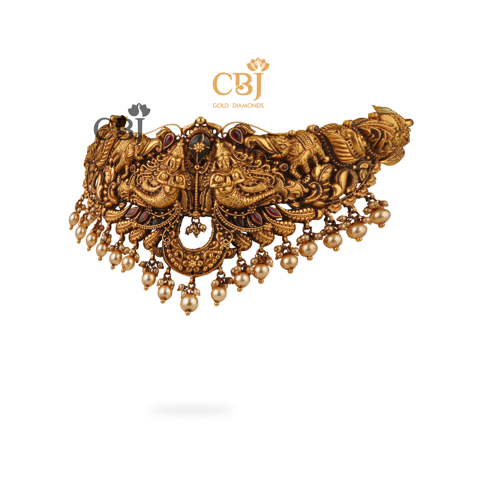 Antique Nakashi Choker featuring suspended pearls.