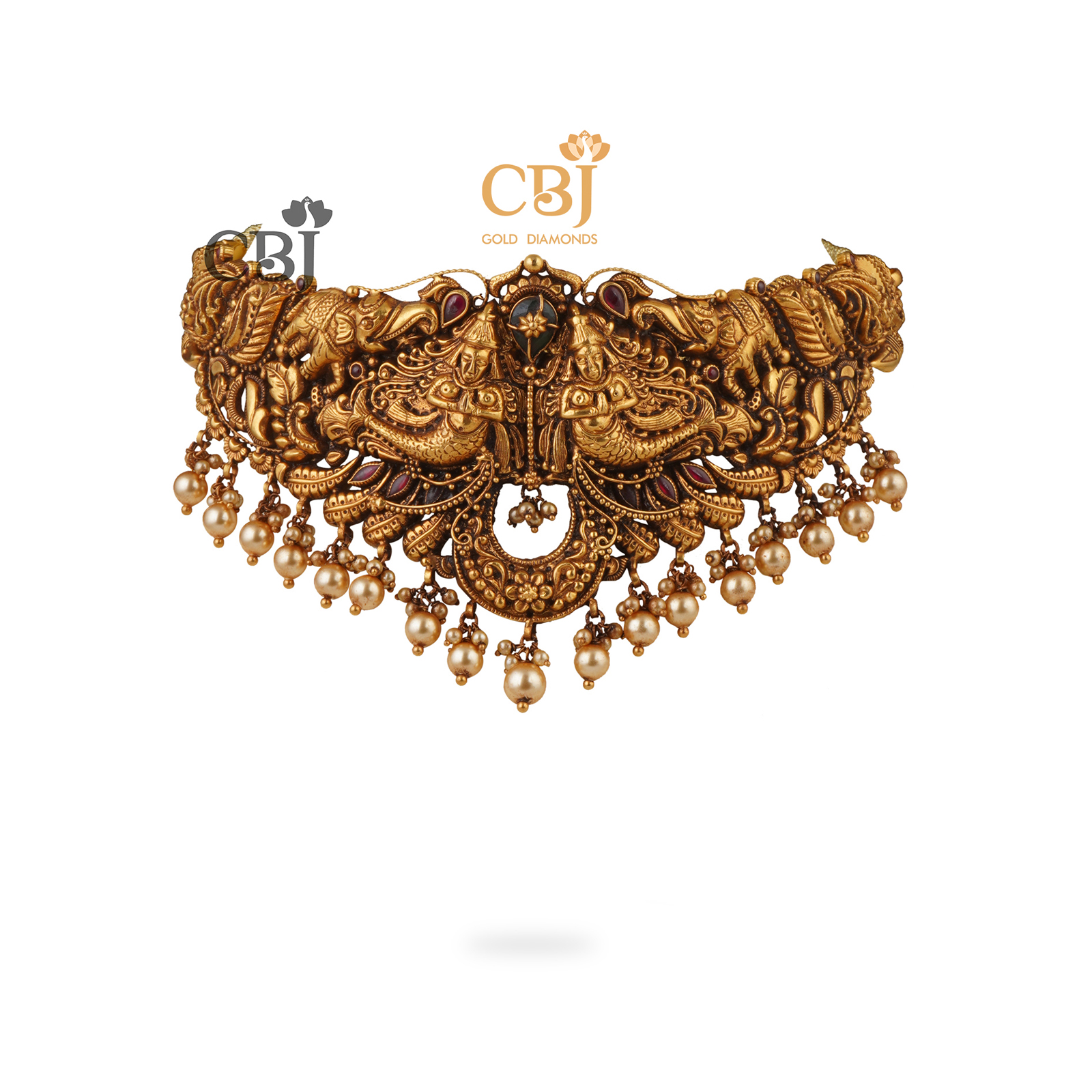 Antique Nakashi Choker featuring suspended pearls.