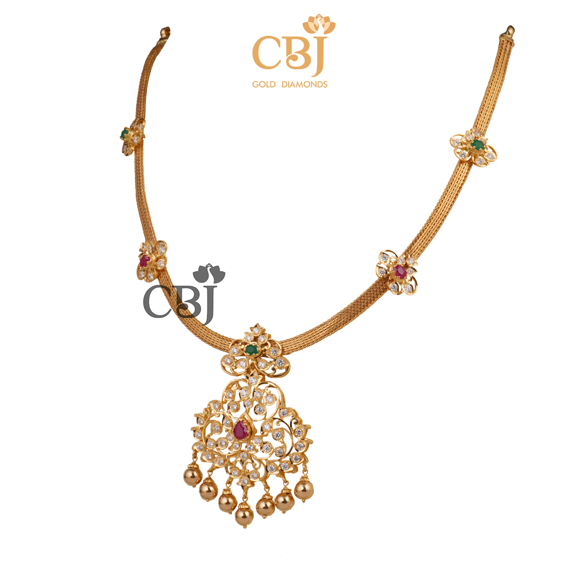 A cz pachi jigni featuring a trendy design studded with pearls.