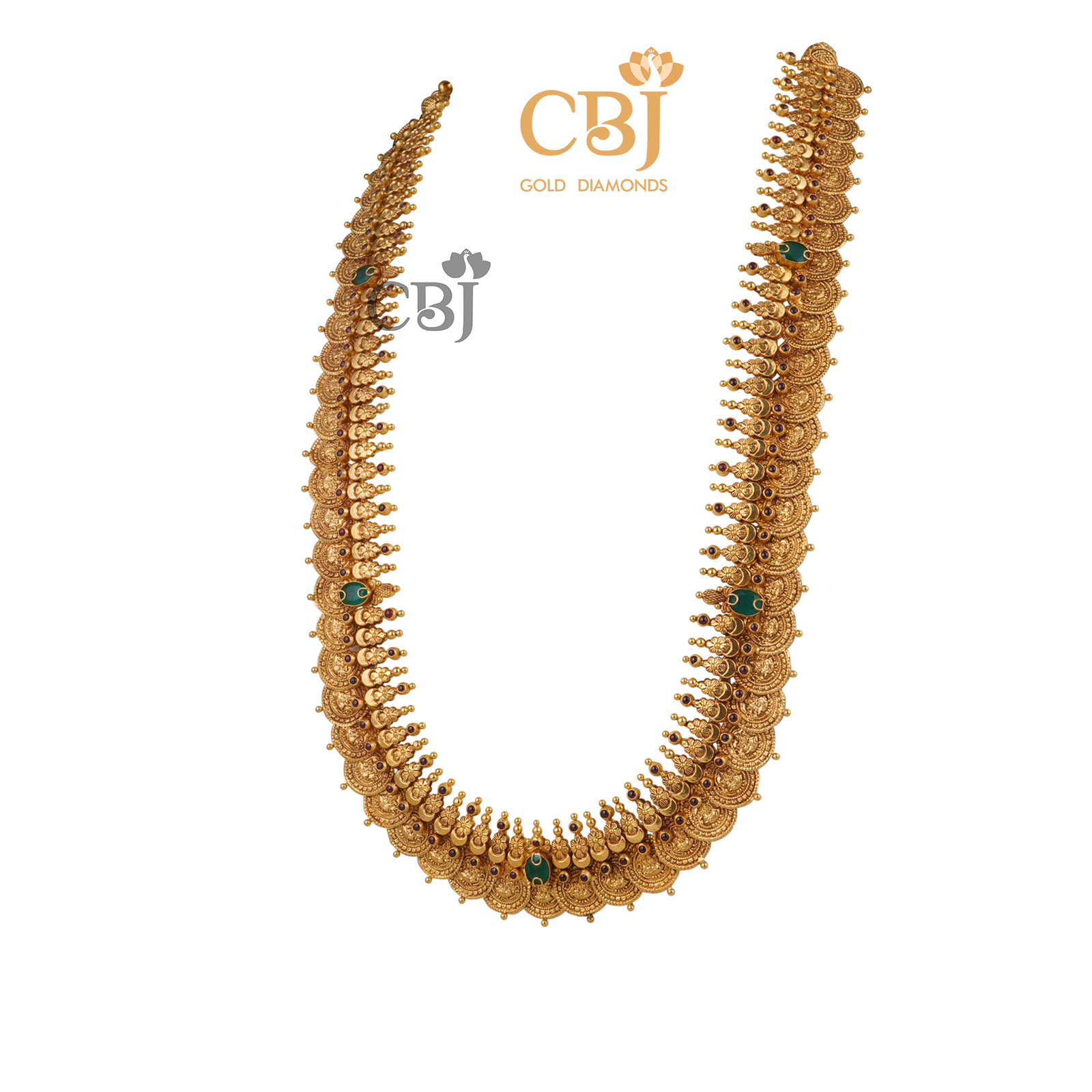 A traditional antique kasumala studded with ruby potas and emeralds.