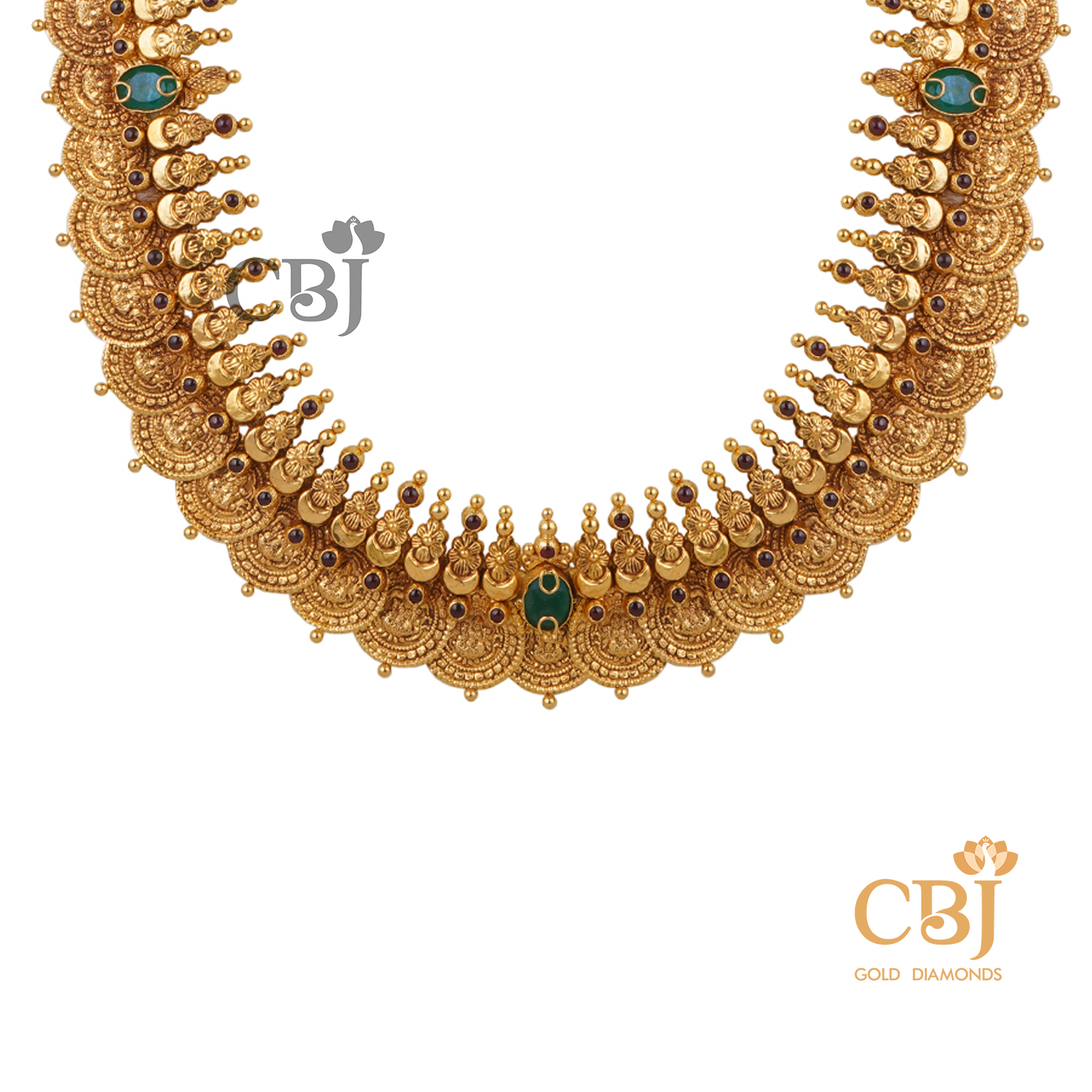 A traditional antique kasumala studded with ruby potas and emeralds.