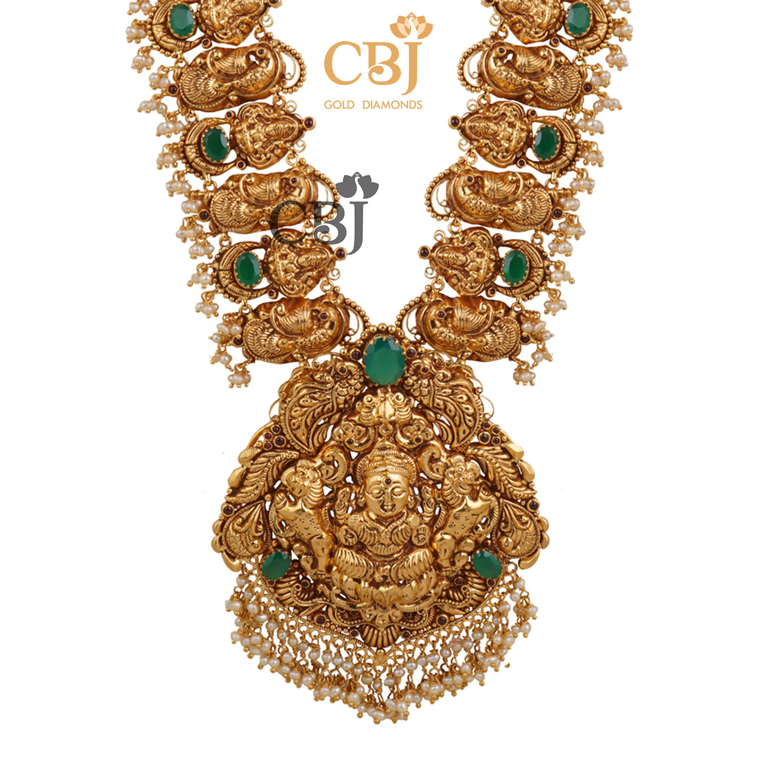 A divine light weight nakashi haram featuring emeralds and micro-pearls.