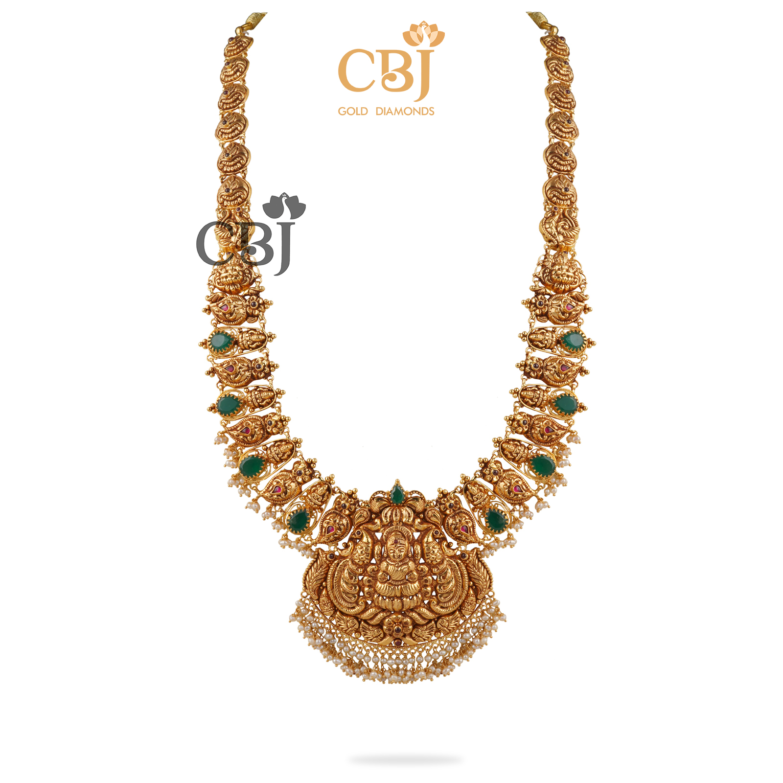 A nakashi light weight U haram with emerald stones and micro-pearls.