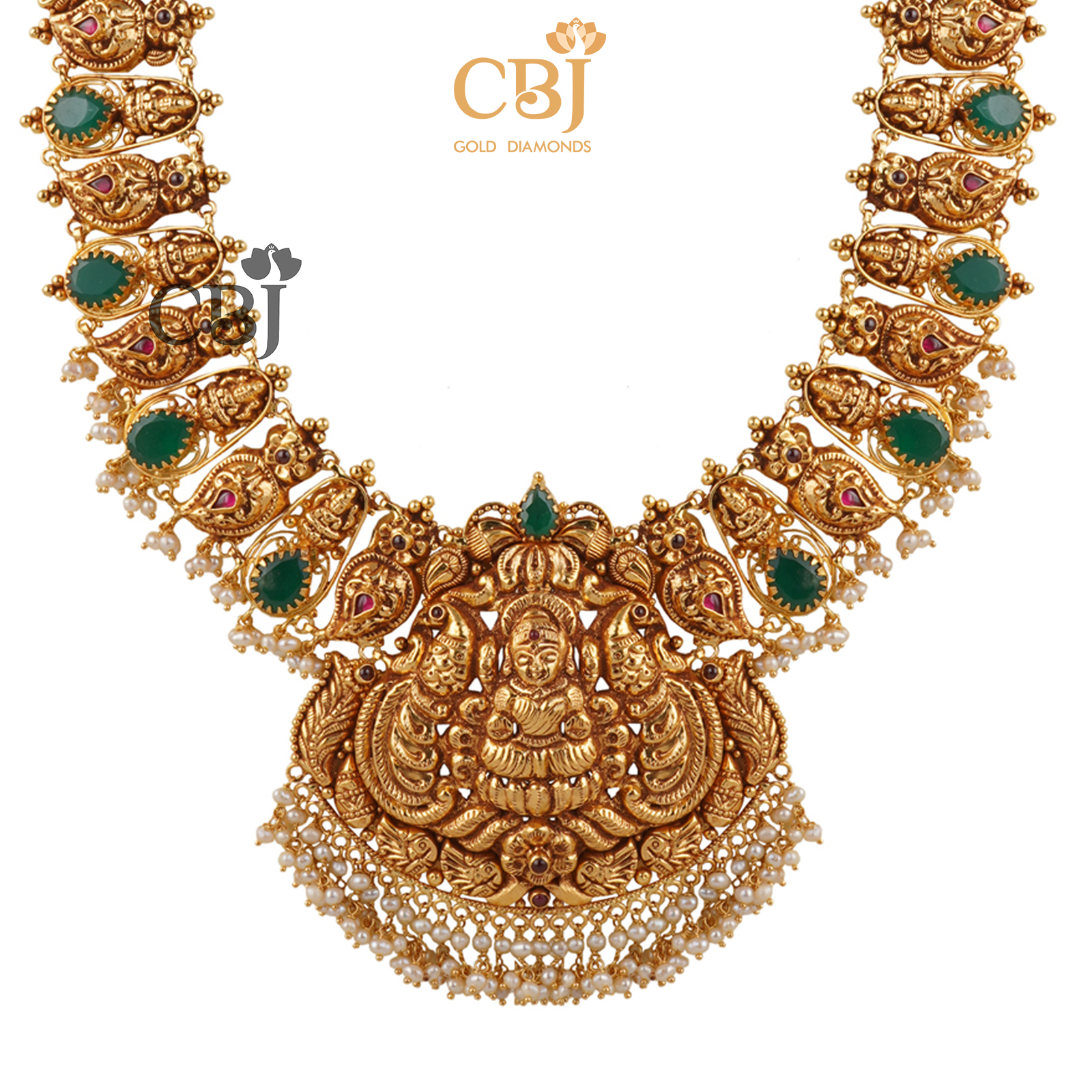 A nakashi light weight U haram with emerald stones and micro-pearls.