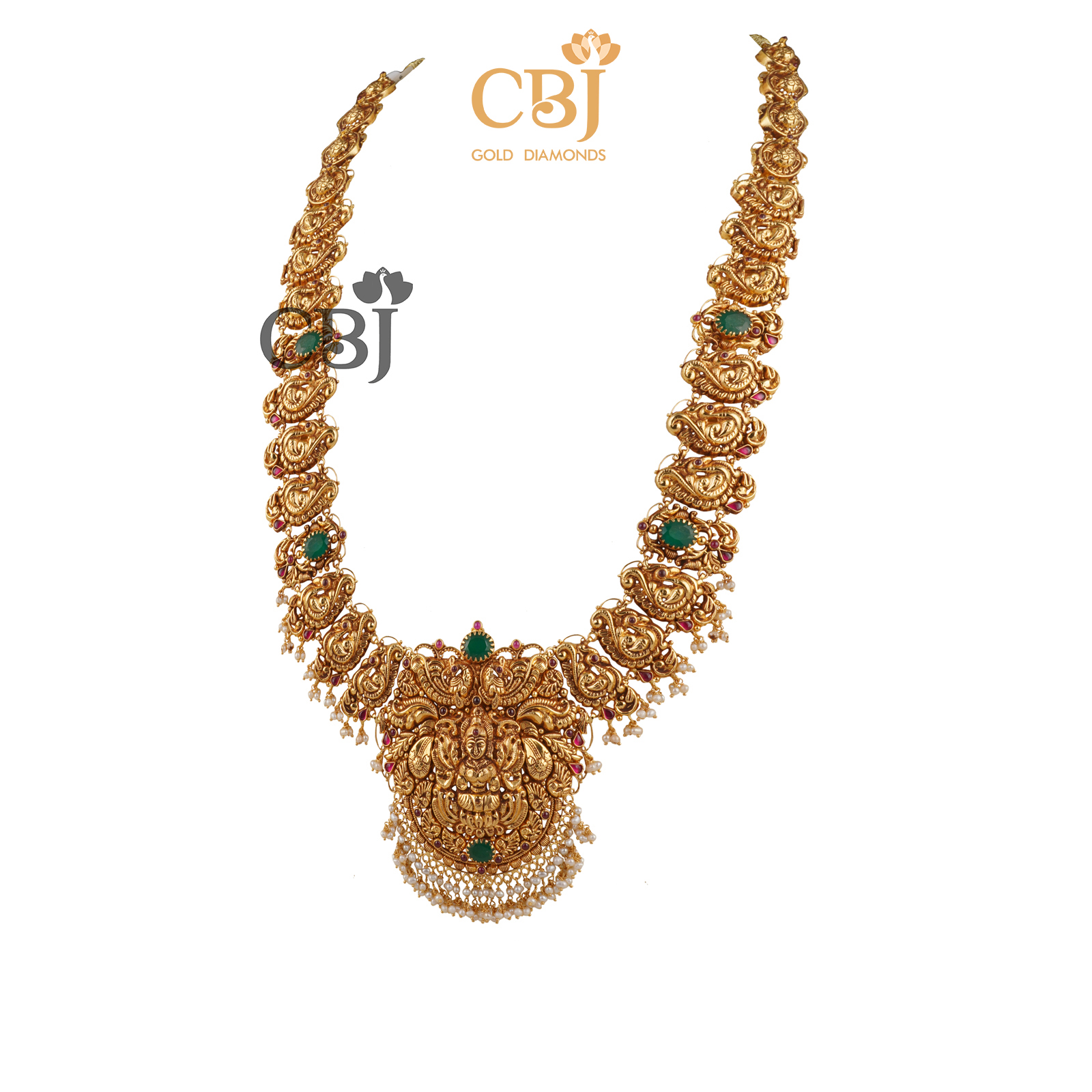 Emerald stones and pearls highlight this light weight nakashi U-haram.
