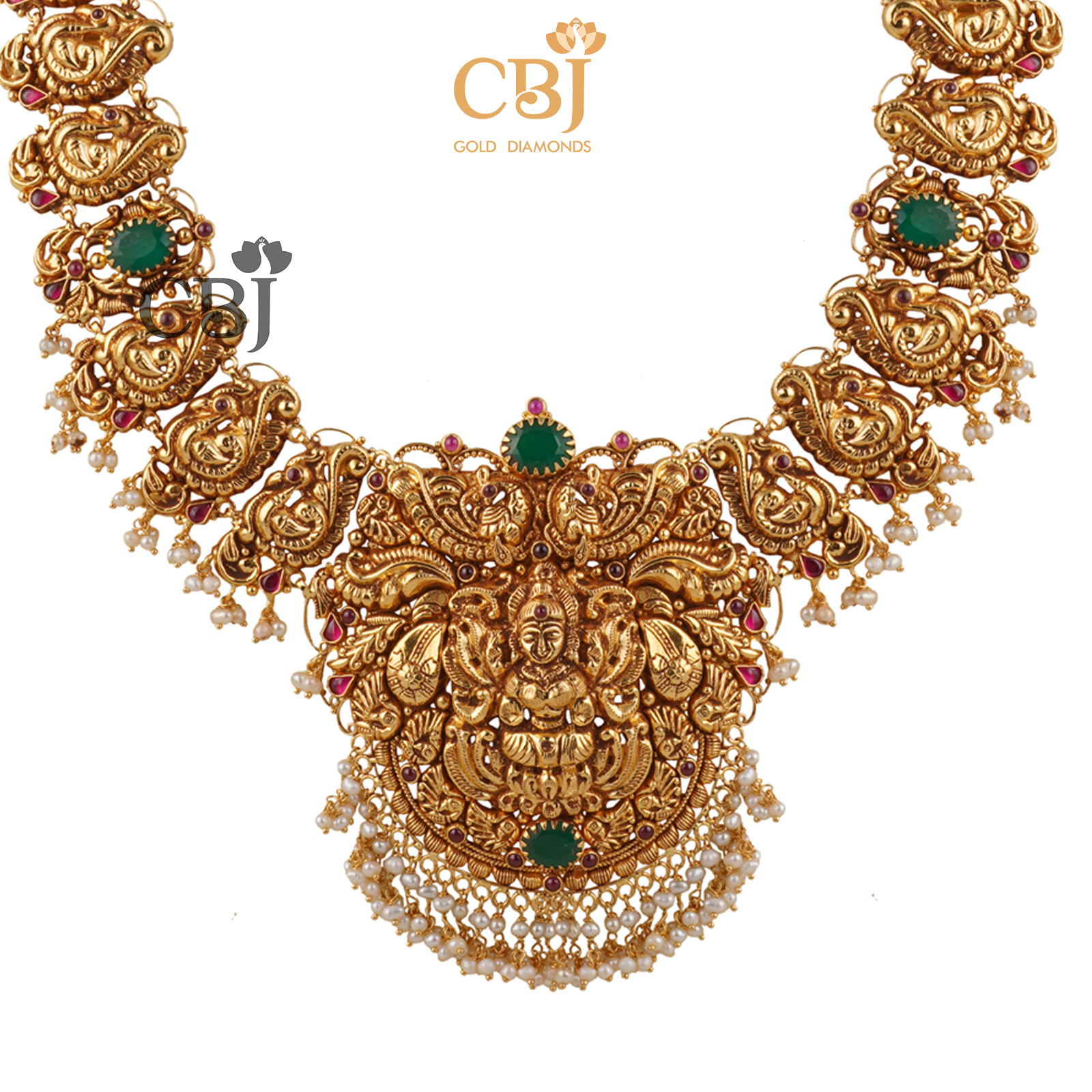 Emerald stones and pearls highlight this light weight nakashi U-haram.