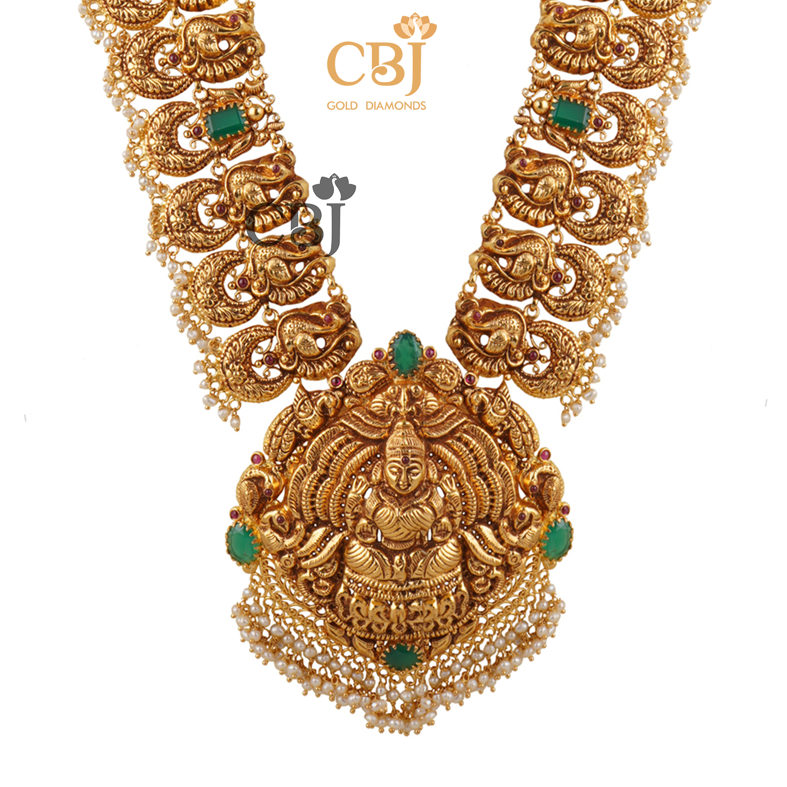 A nakashi mango haram featuring divine motifs decorated with ruby potas