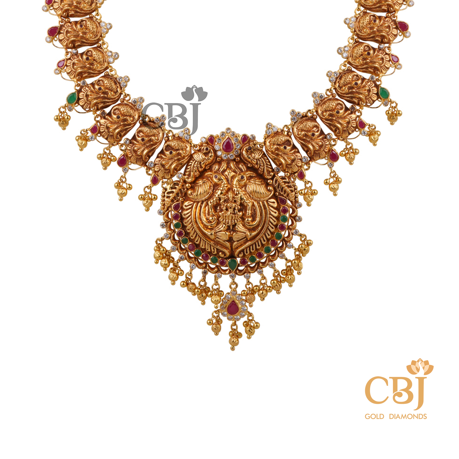 A light weight ruby emerald haram that also features cz stones in its design.