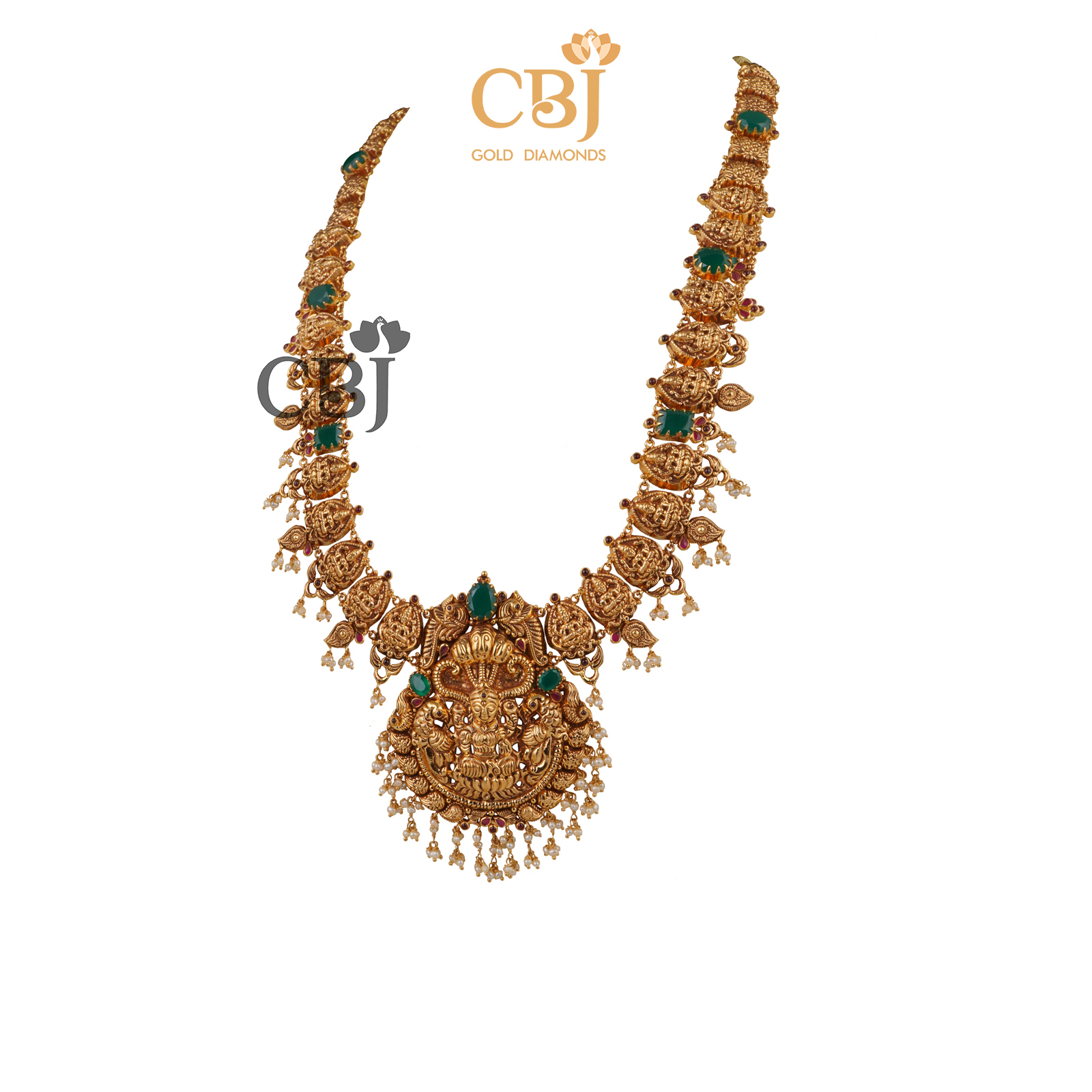 A nakashi guttapusalu featuring emeralds and micro-pearls.