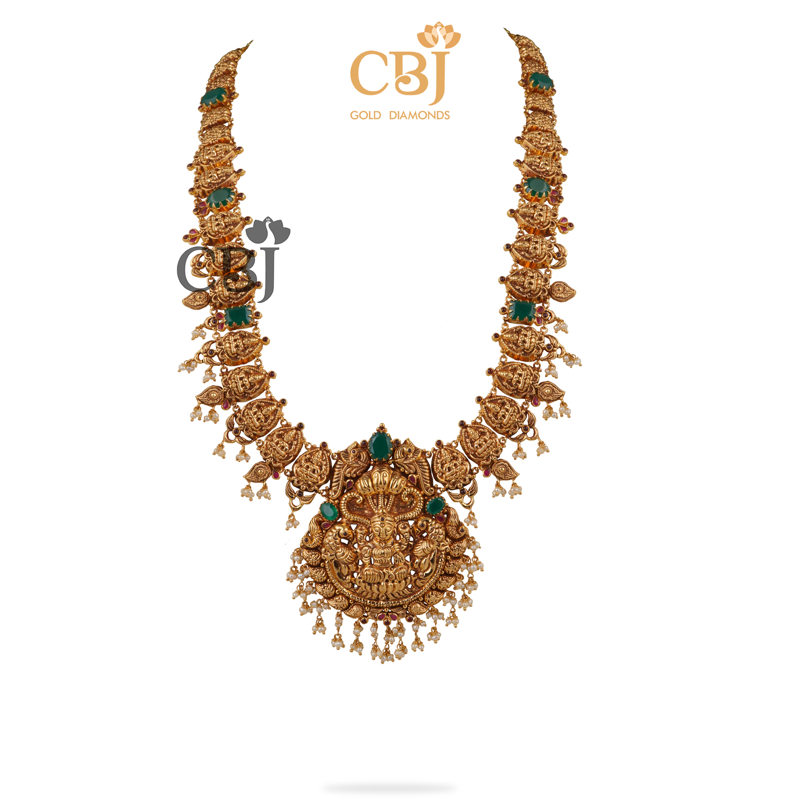 A nakashi guttapusalu featuring emeralds and micro-pearls.