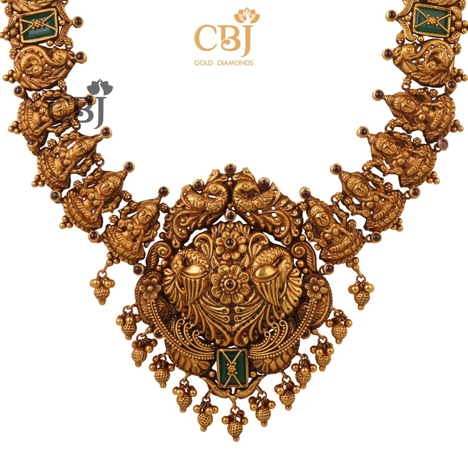 A unique deep nakas haram featuring ruby potas above every motif in a symmetrical fashion.