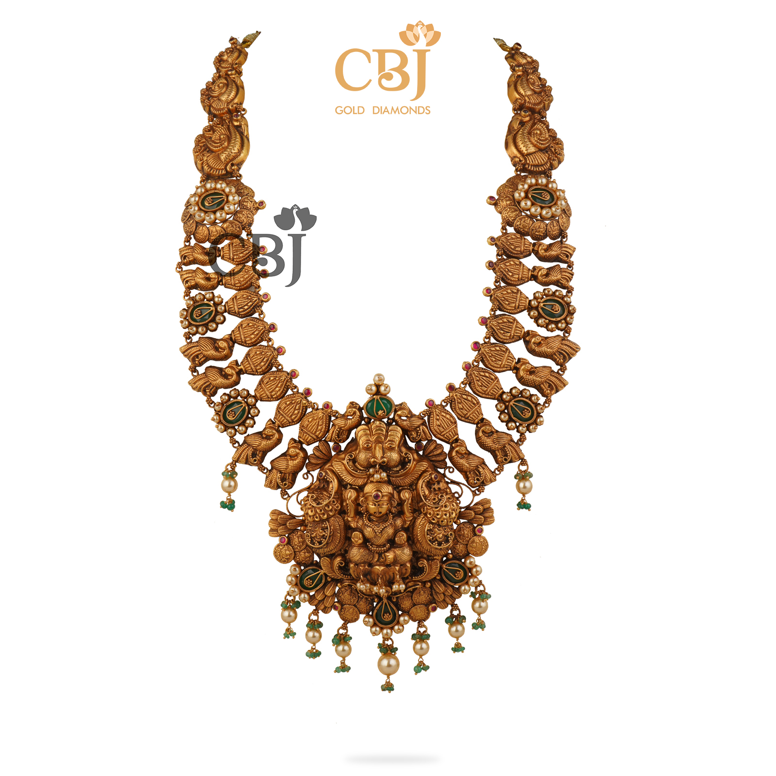 A deep nakas antique haram featuring divine motifs decorated with emerald stones and micro-pearls.