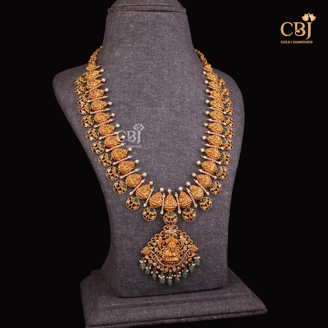 Unlock the Secrets of Pachi's Timeless Legacy with this grand temple kasu mala studded with CZs