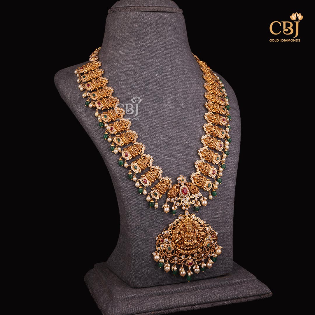 Indulge in Exquisite Pachi Creations with this Lakshmi Haram featuring CZs
