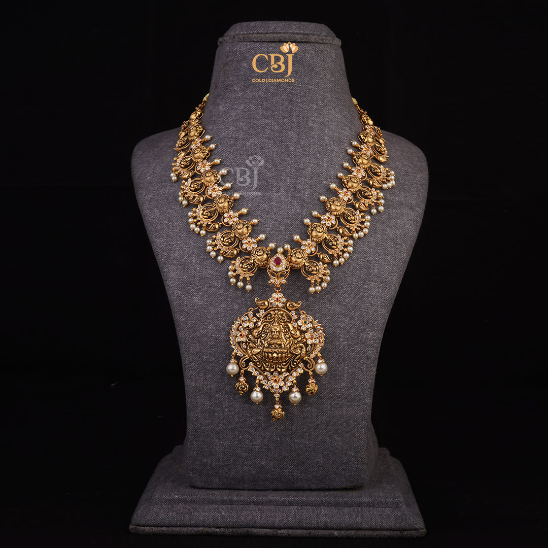Radiate Opulence with CZ Pachi Lakshmi Long Haram and Pearls