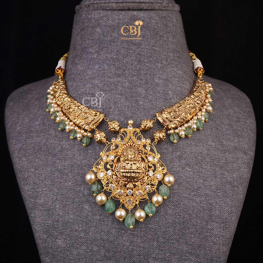 Divine Beauty: Light Weight Lakshmi Kante with CZs, Pearls, and Emeralds