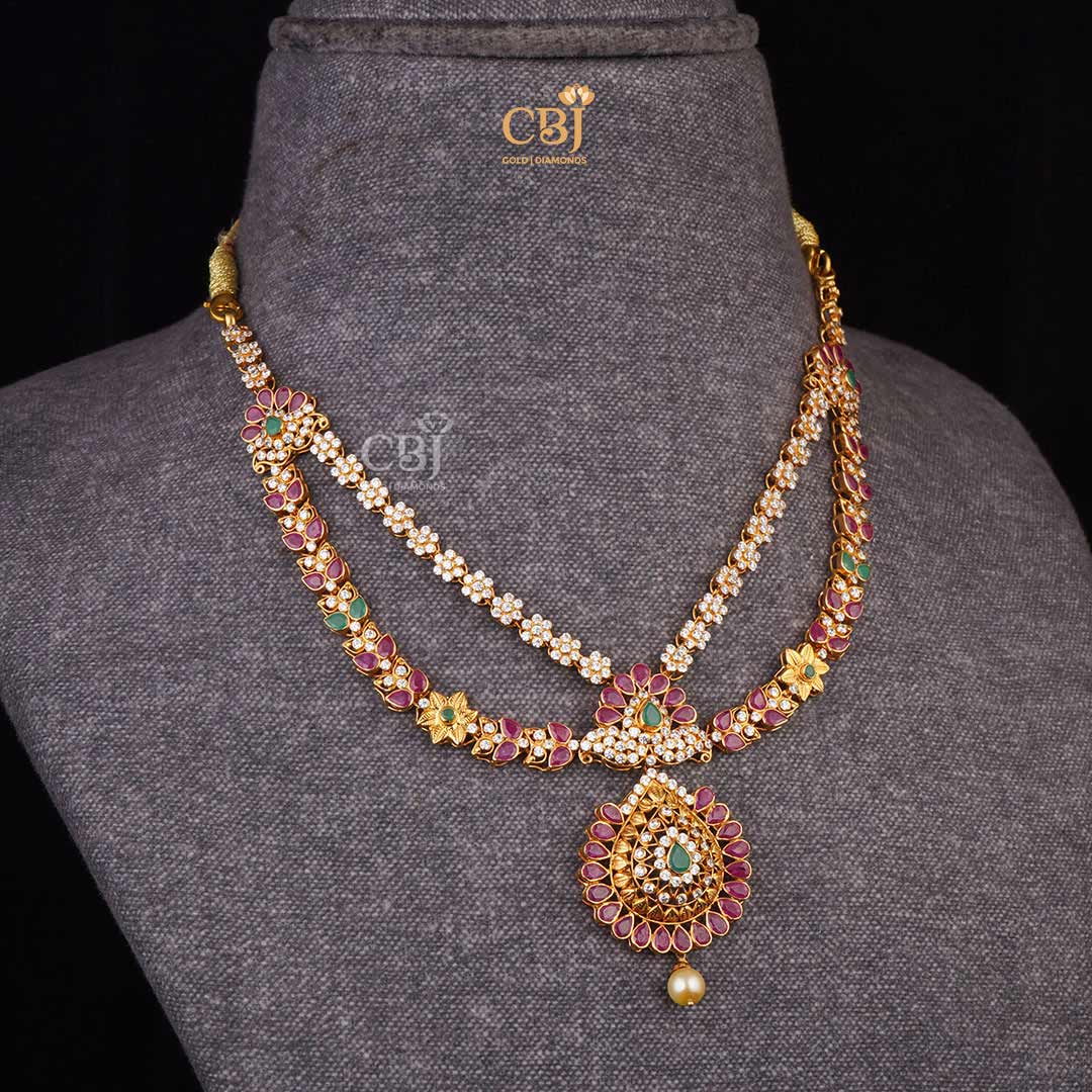 Effortless Elegance: Light Weight Two Step Necklace with CZ Stones