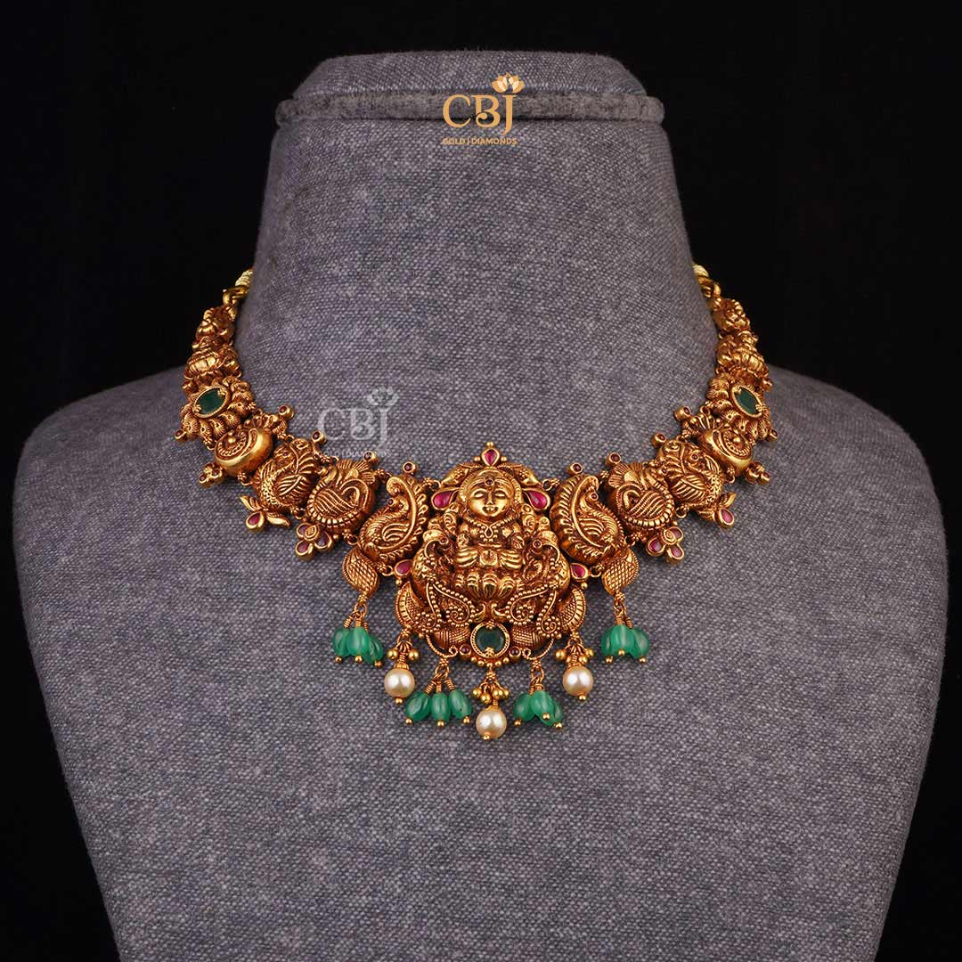 Divine Adornments: Embrace the Blessings of Lakshmi with Antique Necklace, Pearls, and Emeralds!