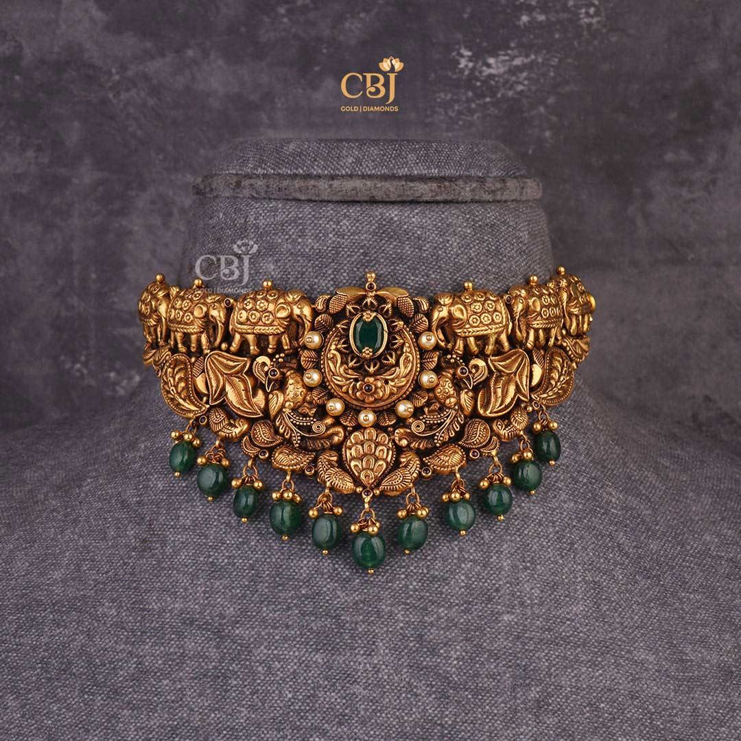 Whimsical Charm: Be Charmed by the Antique Nakashi Choker featuring Delightful Elephant Motifs