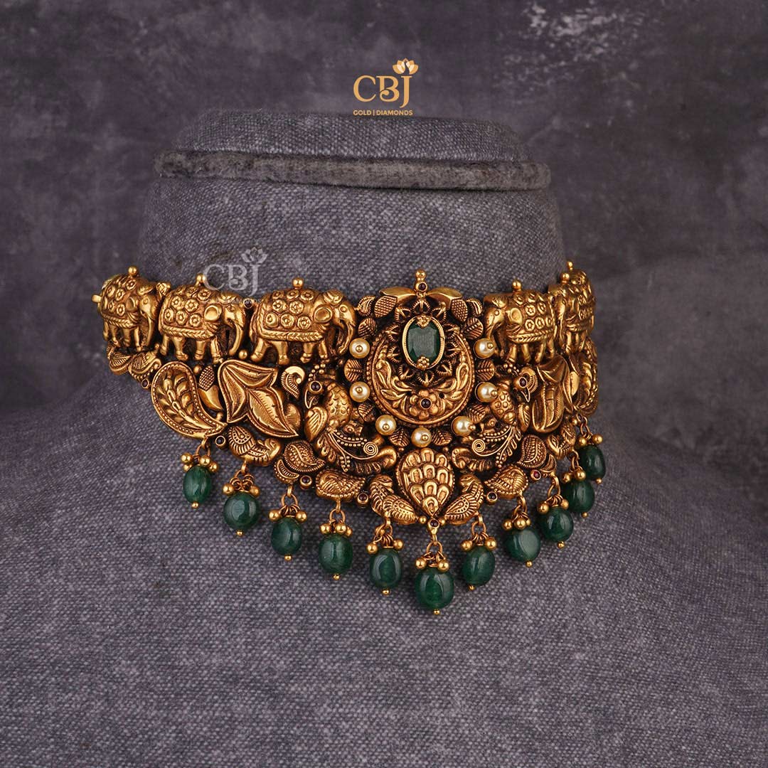 Whimsical Charm: Be Charmed by the Antique Nakashi Choker featuring Delightful Elephant Motifs
