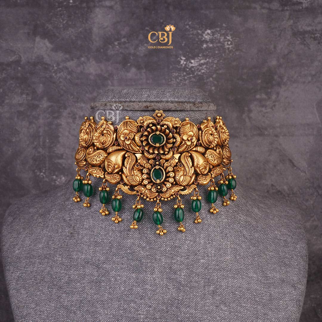 Regal Radiance: Illuminate Your Style with an Antique Nakashi Choker, Featuring Emerald Stones