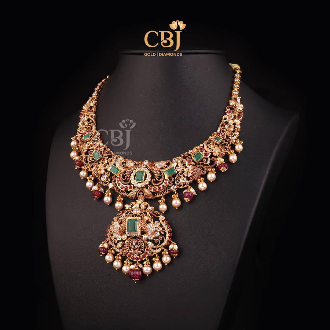 A pearlescent CZ pachi necklace that gets its shimmer from stone like pearls