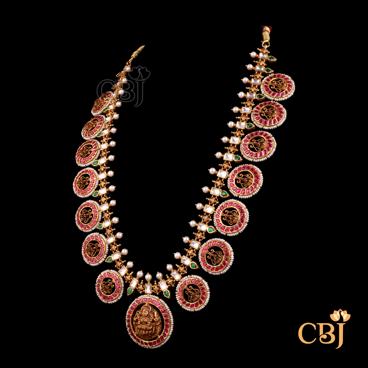 22K gold Kundan Bottumala Grandeur with uncut gemstones and coin motifs