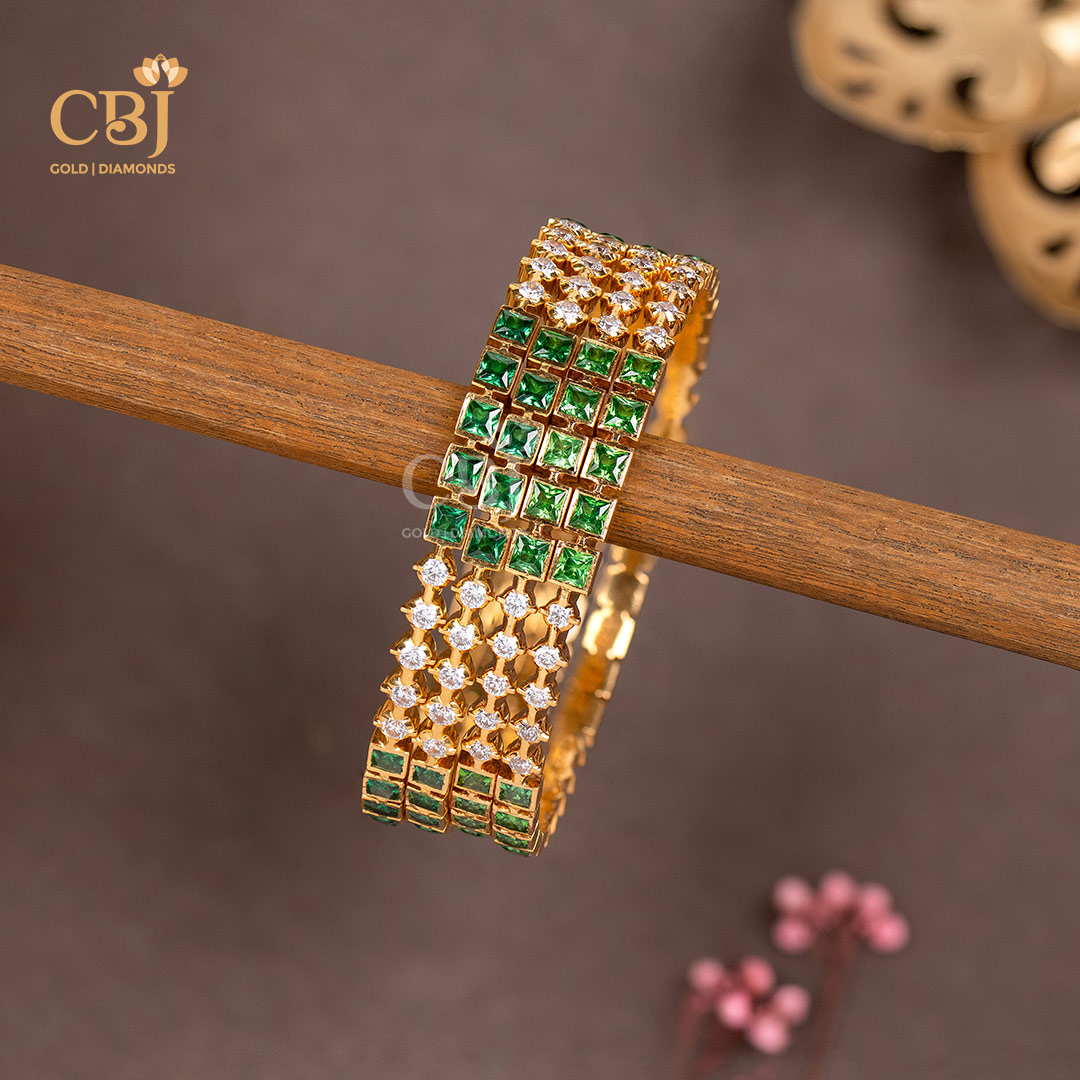 22K gold CZ Pachi Sparkle Bangles 36 with cubic zirconia settings