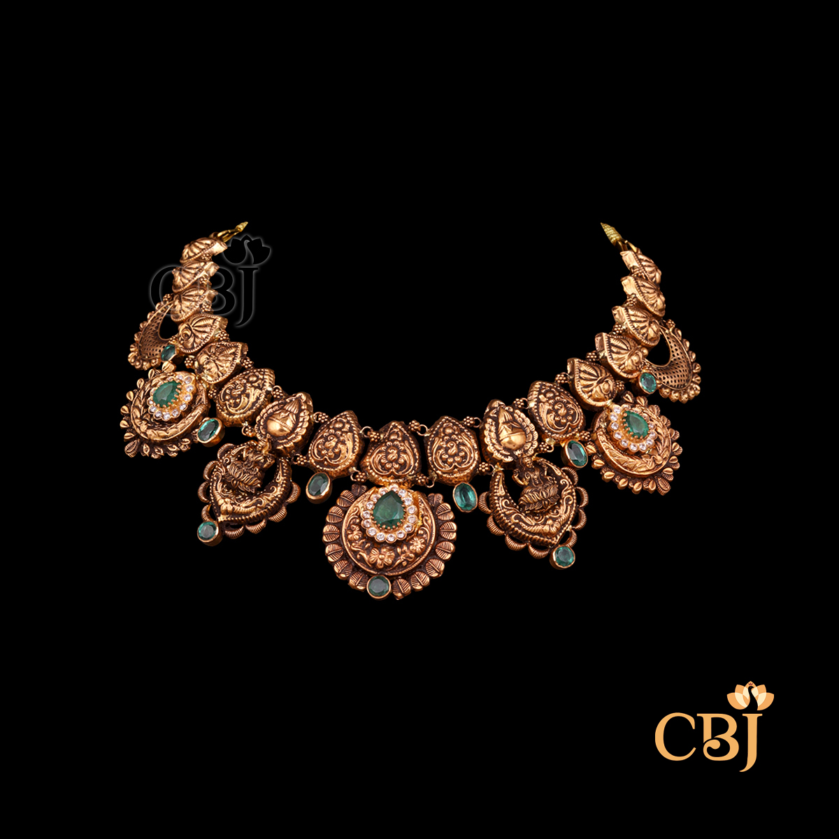 22K gold Nakshi Grandeur medium weight antique necklace with temple motifs, traditional design, 34.02g weight