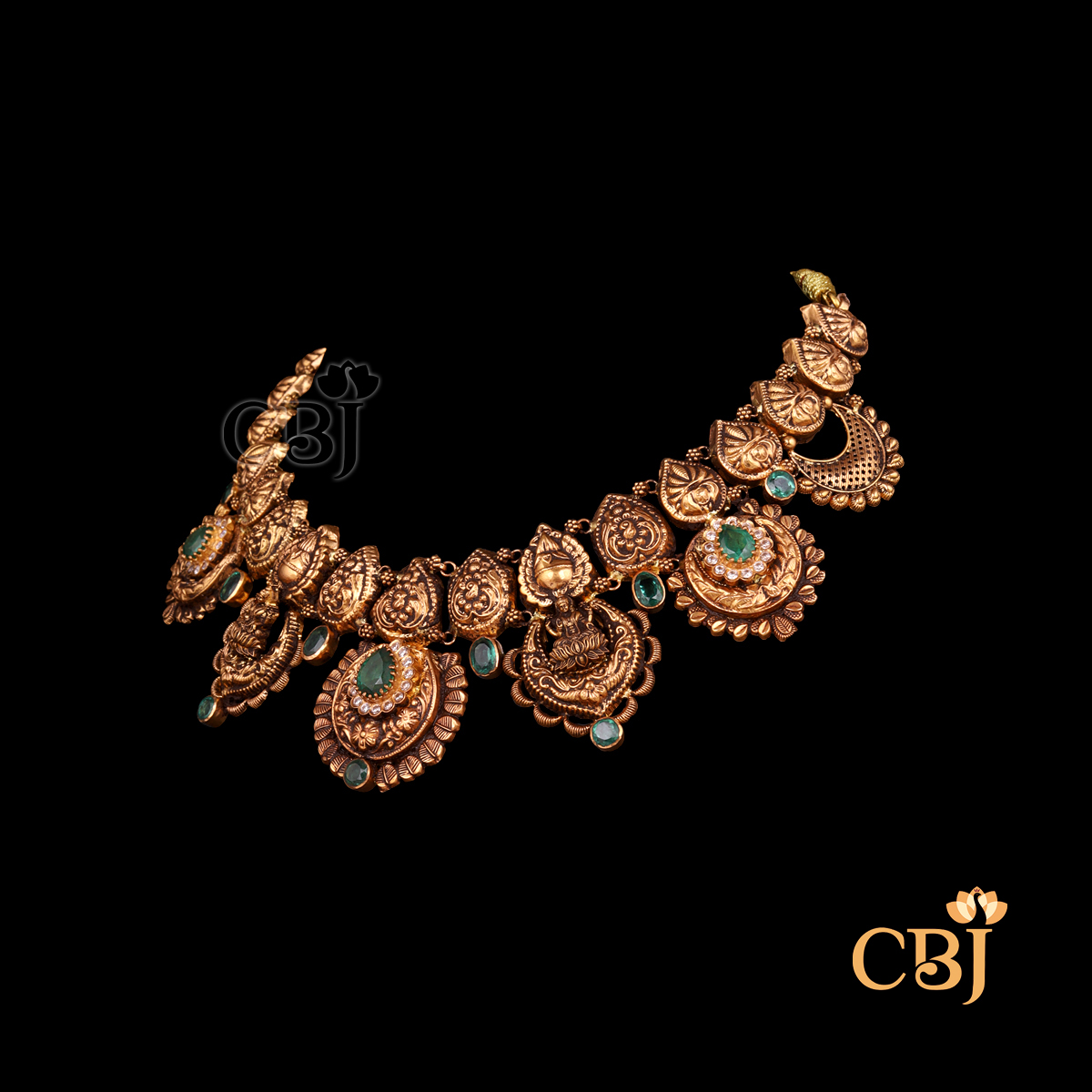 22K gold Nakshi Grandeur medium weight antique necklace with temple motifs