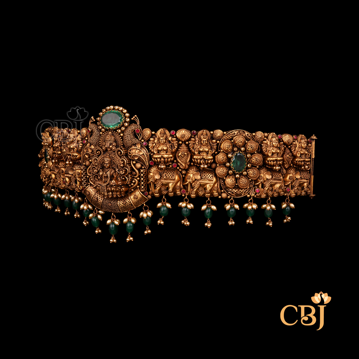 22K gold Nakshi Regal Vaddanam 3 with elaborate temple handwork