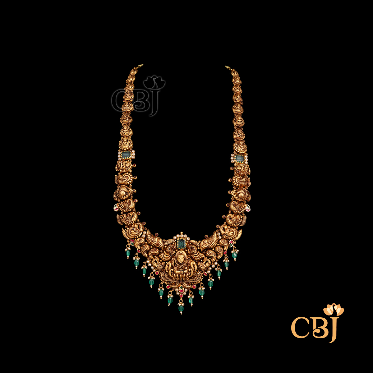 22K gold Nakashi Temple Haram antique long necklace with sacred motifs, South Indian craftsmanship, 47.62g