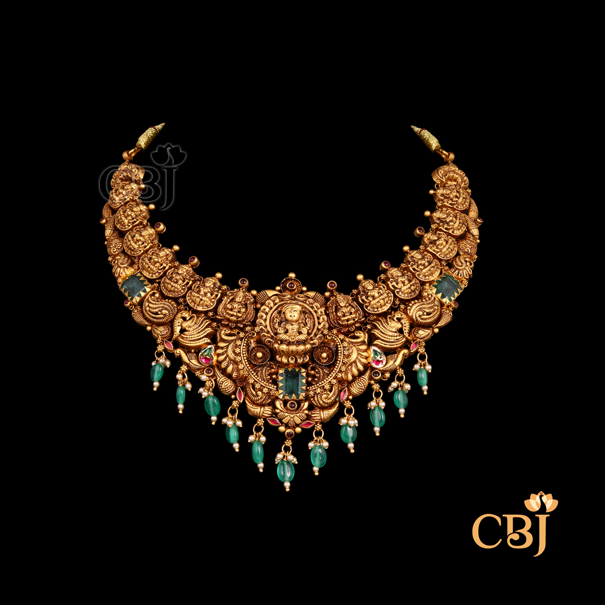 22K gold Nakashi Royal antique necklace with temple motifs, South Indian craftsmanship, 29.47g weight