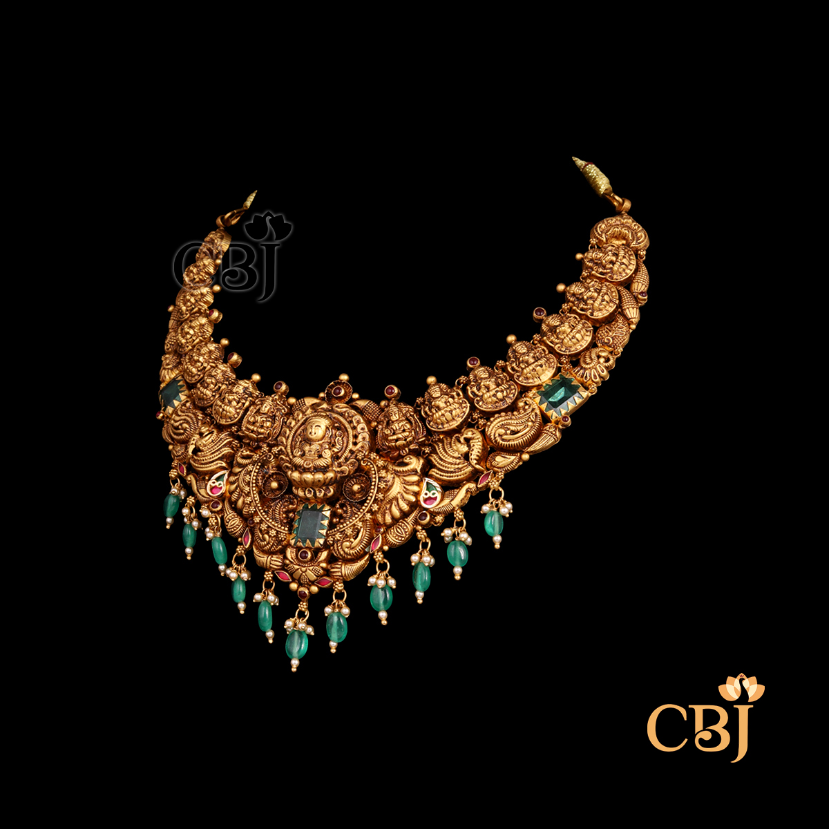 22K gold Nakashi Royal antique necklace with temple motifs