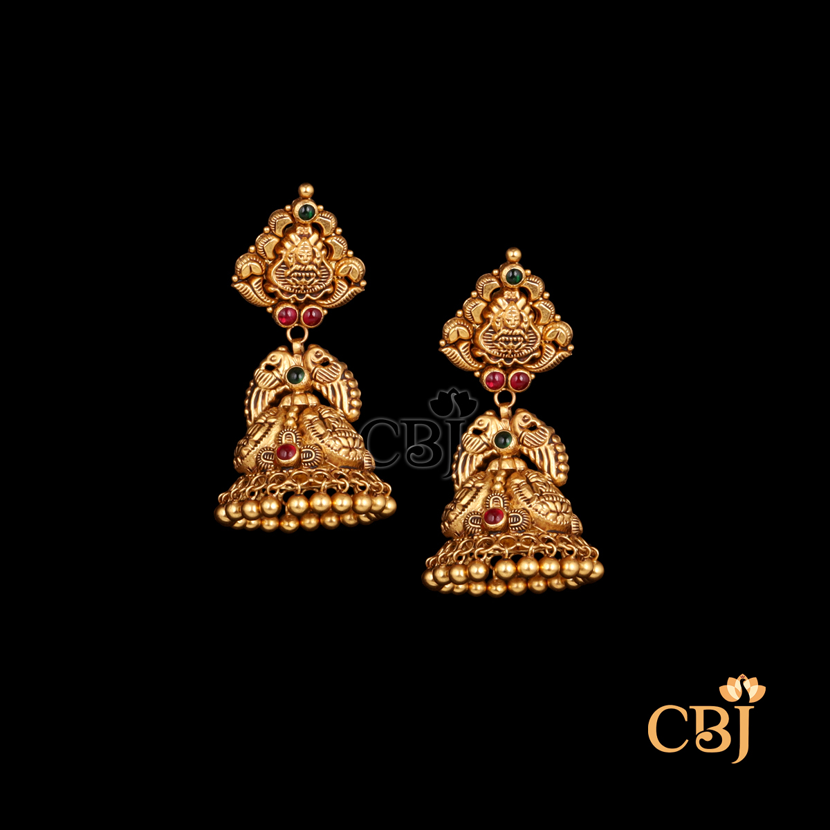 22K gold Nakshi Petite antique jhumkas 8 with subtle temple motifs