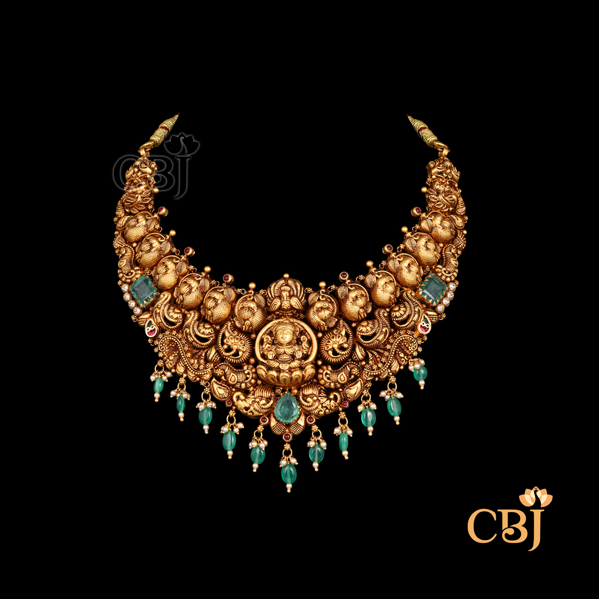 22K gold Nakashi Heritage antique necklace with divine temple motifs, South Indian design, 31.14g weight