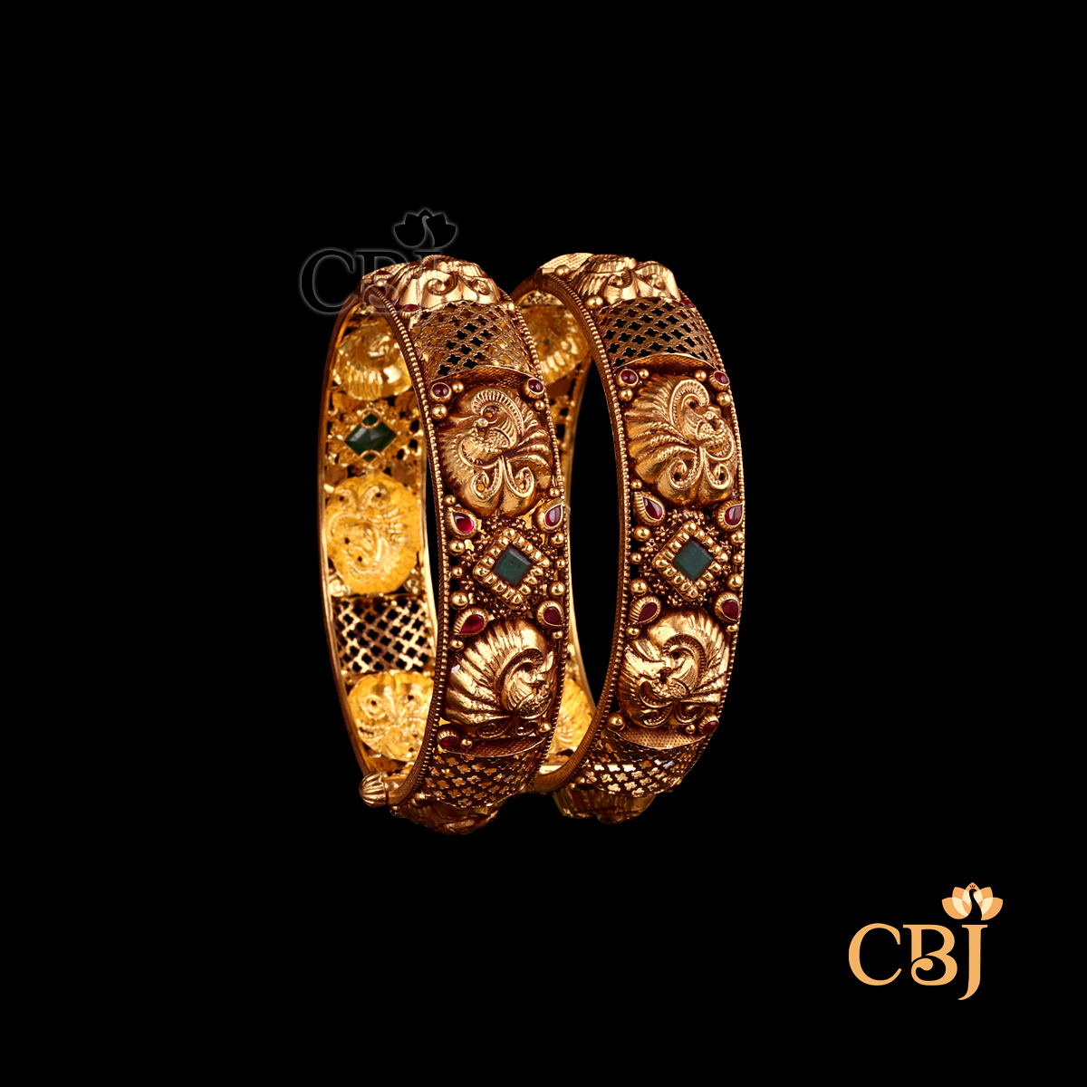 22K gold Nakshi Sublime Bangles 2 with intricate temple handwork