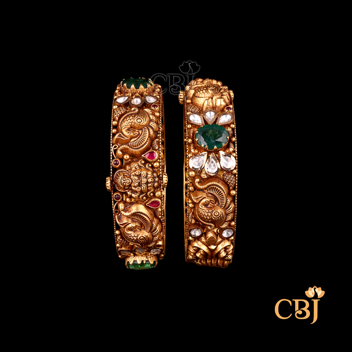 22K gold Antique Heritage Bangles 1 with temple handwork, antique finish, elegant, 24.22g