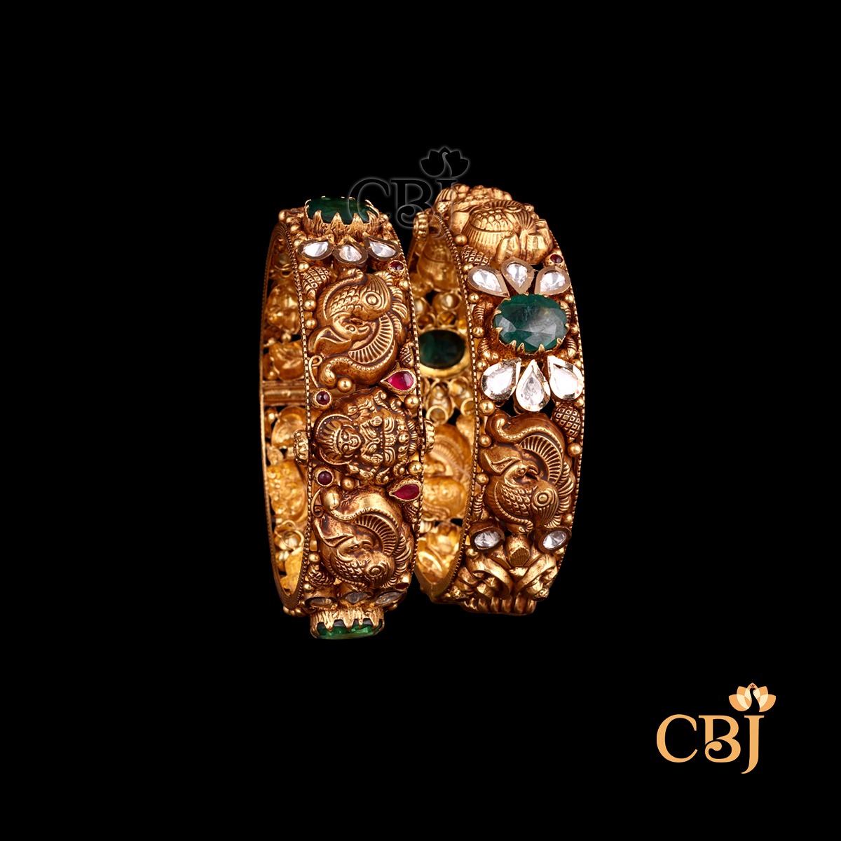 22K gold Antique Heritage Bangles 1 with temple handwork